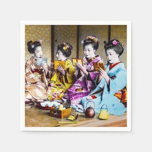 ヴィンテージ芸者がお茶の日本でメイク スタンダードカクテルナプキン (正面)