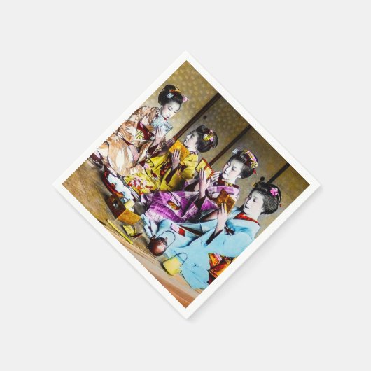 ヴィンテージ芸者がお茶の日本でメイク スタンダードカクテルナプキン (角)