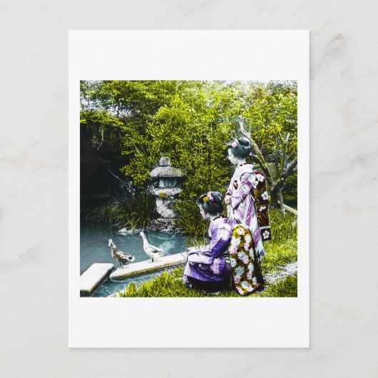 ヴィンテージ芸者がアヒルを見る|過去記事 ポストカード (正面)
