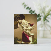 ヴィンテージ芸者が春の雨のガラスのスライド ポストカード (スタンド正面)