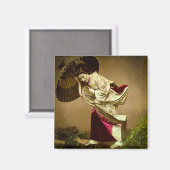 ヴィンテージ芸者が春の雨のガラスのスライド マグネット (正面/裏面)