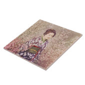 ヴィンテージ芸者とさくらんぼ花 タイル (側面)