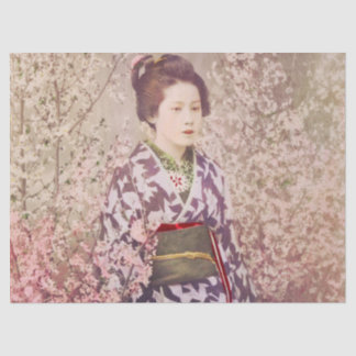 ヴィンテージ芸者とさくらんぼ花 薄葉紙