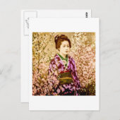 ヴィンテージ芸者のさくらんぼ花 ポストカード (正面/裏面)