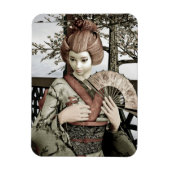ヴィンテージ芸者着物ファンイラスト マグネット (縦)