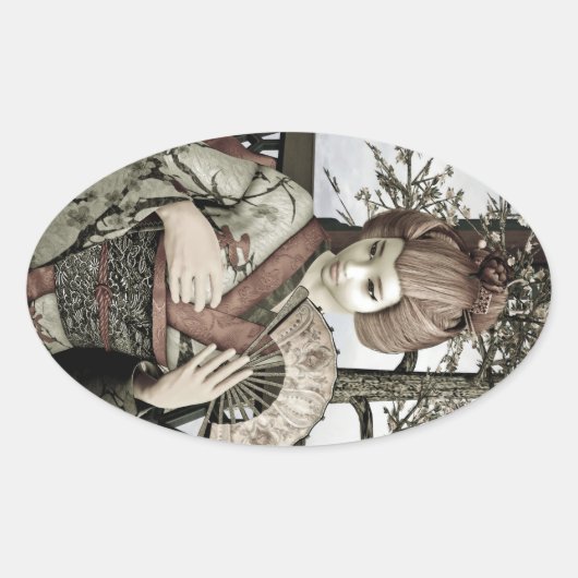 ヴィンテージ芸者 楕円形シール (正面)