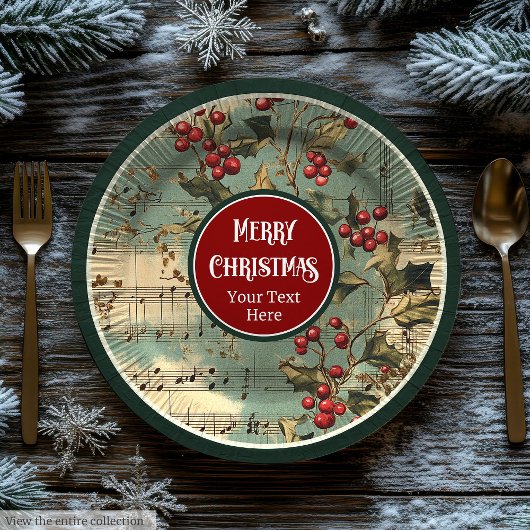 ヴィンテージ芸術的クリスマスのキャロルのホリーベリー ペーパープレート