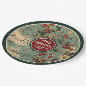 ヴィンテージ芸術的クリスマスのキャロルのホリーベリー ペーパープレート (アングル)