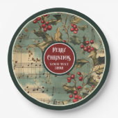 ヴィンテージ芸術的クリスマスのキャロルのホリーベリー ペーパープレート (正面)