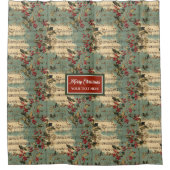 ヴィンテージ芸術的クリスマスカロルのホリーベリー シャワーカーテン (正面)