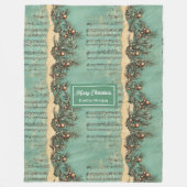 ヴィンテージ芸術的クリスマスカロールズパステルグリーン フリースブランケット (正面)