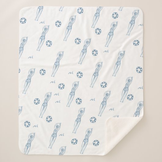 ヴィンテージ芸術的スイミングチームパターン シェルパブランケット (正面)