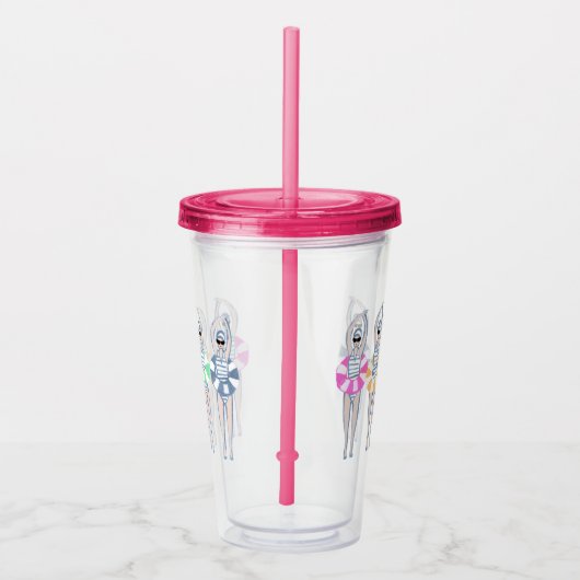 ヴィンテージ芸術的スイミング泳ぐ人スイムリングや輪プール アクリルタンブラー (右)