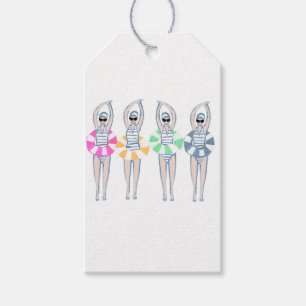 ヴィンテージ芸術的スイミング泳ぐ人スイムリングや輪プール ギフトタグ