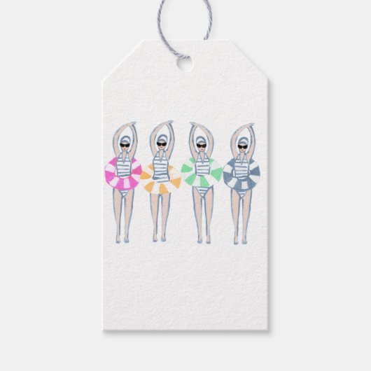 ヴィンテージ芸術的スイミング泳ぐ人スイムリングや輪プール ギフトタグ (正面)