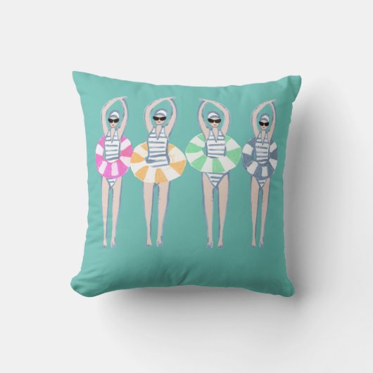 ヴィンテージ芸術的スイミング泳ぐ人スイムリングや輪プール クッション (正面)