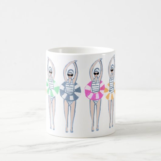 ヴィンテージ芸術的スイミング泳ぐ人スイムリングや輪プール コーヒーマグカップ (中央)
