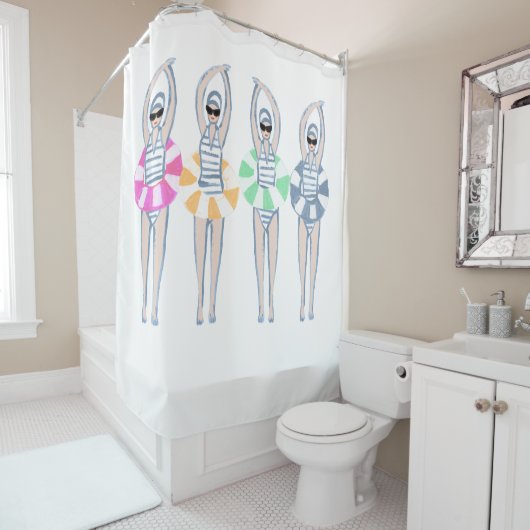 ヴィンテージ芸術的スイミング泳ぐ人スイムリングや輪プール シャワーカーテン (インサイチュ)