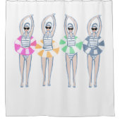 ヴィンテージ芸術的スイミング泳ぐ人スイムリングや輪プール シャワーカーテン (正面)