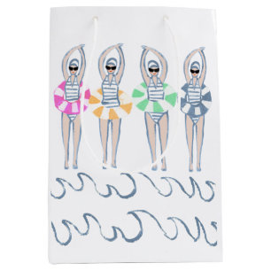 ヴィンテージ芸術的スイミング泳ぐ人スイムリングや輪プール ミディアムペーパーバッグ