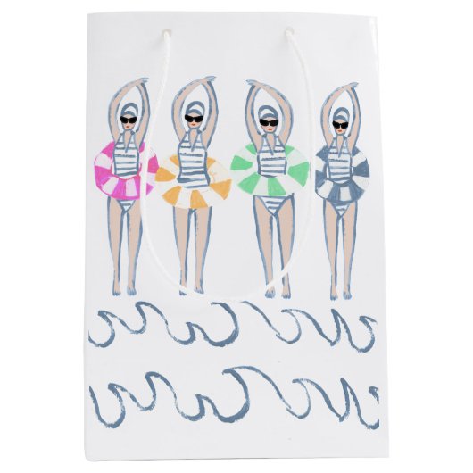 ヴィンテージ芸術的スイミング泳ぐ人スイムリングや輪プール ミディアムペーパーバッグ (正面)