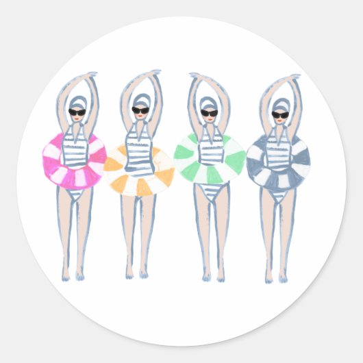 ヴィンテージ芸術的スイミング泳ぐ人スイムリングや輪プール ラウンドシール (正面)