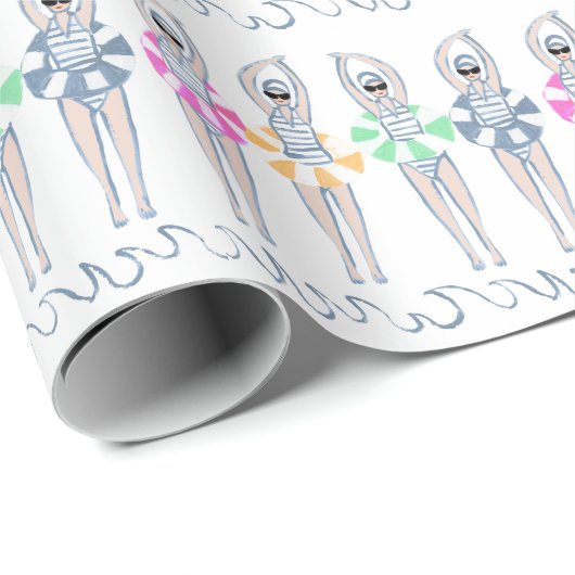 ヴィンテージ芸術的スイミング泳ぐ人スイムリングや輪プール ラッピングペーパー (ロールコーナー)