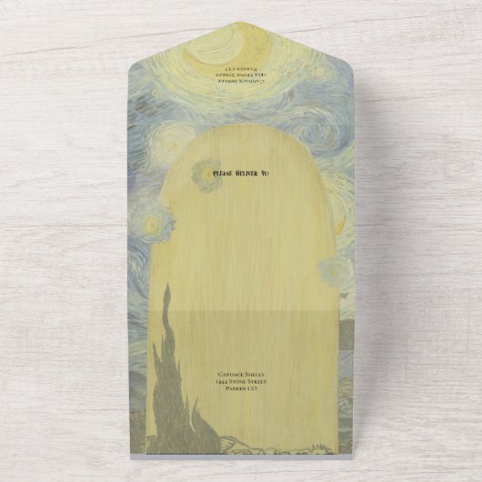 ヴィンテージ芸術的スター全員で結婚式を招待 オールインワン招待状 (外側)