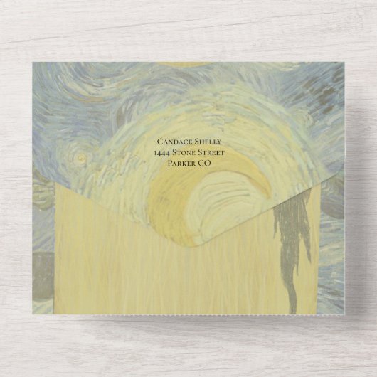 ヴィンテージ芸術的スター全員で結婚式を招待 オールインワン招待状 (裏面)