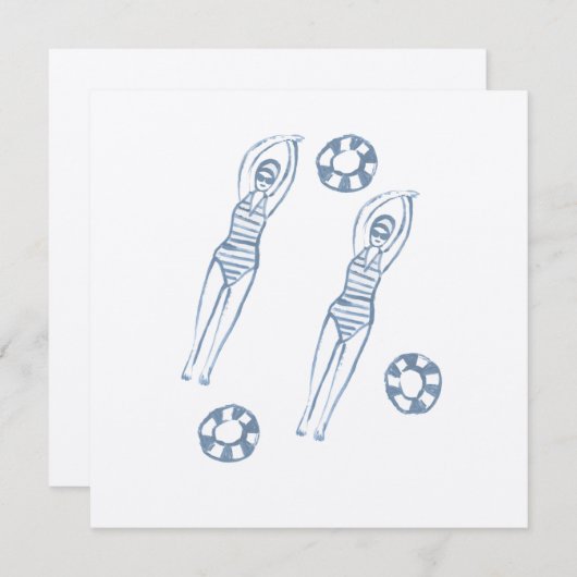 ヴィンテージ芸術的スナイクロ泳ぐ人イラストレーション サンキューカード (正面/裏面)