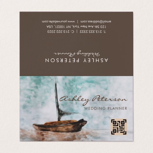ヴィンテージ芸術的セーリングボートシー絵画スケープ 名刺 (外部フラット)
