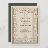 ヴィンテージ芸術的フローラアートフレームの卒業 招待状 (正面/裏面)