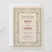 ヴィンテージ芸術的フローラ結婚フレーム セーブザデート (正面)