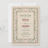 ヴィンテージ芸術的フローラ結婚フレーム セーブザデート (正面)