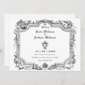 ヴィンテージ芸術的ライン結婚アート 招待状 (正面/裏面)