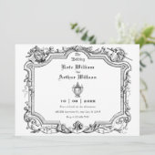 ヴィンテージ芸術的ライン結婚アート 招待状 (スタンド正面)