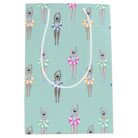 ヴィンテージ芸術的泳ぐ人プール ミディアムペーパーバッグ (正面)