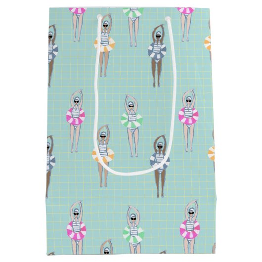 ヴィンテージ芸術的泳ぐ人プール ミディアムペーパーバッグ (裏面)