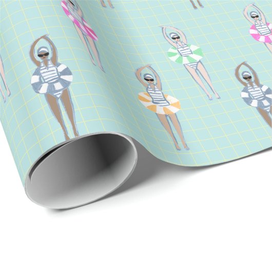 ヴィンテージ芸術的泳ぐ人プール ラッピングペーパー (ロールコーナー)