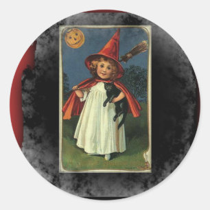 ヴィンテージ若いハロウィーンの魔女 ラウンドシール