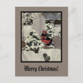 ヴィンテージ若い女性レッドブラッククリスマスツリードア ポストカード (正面)