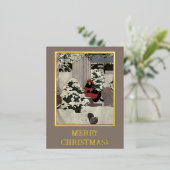 ヴィンテージ若い女性レッドブラッククリスマスツリードア 箔シーズンポストカード (立ち正面)