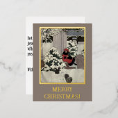 ヴィンテージ若い女性レッドブラッククリスマスツリードア 箔シーズンポストカード (正面/裏面)