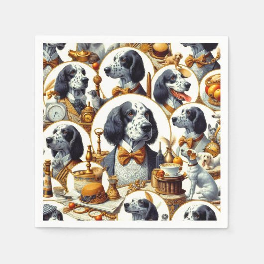 ヴィンテージ英語セッターイラストレーション スタンダードカクテルナプキン (正面)