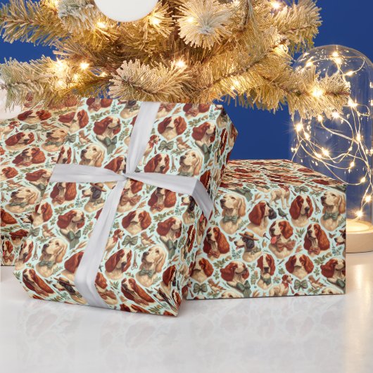 ヴィンテージ英語セッターシームレス ラッピングペーパー (クリスマス)