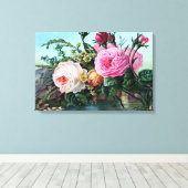 ヴィンテージ英語バラフローラプリントシャビーシック キャンバスプリント (インサイチュ (ウッドフロア))