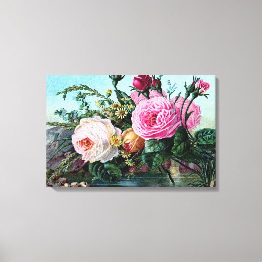 ヴィンテージ英語バラフローラプリントシャビーシック キャンバスプリント (正面)