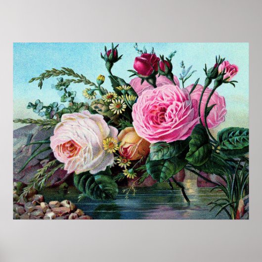 ヴィンテージ英語バラフローラプリントシャビーシック ポスター (正面)