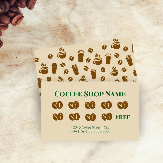 ヴィンテージ茶グリーンコーヒー豆ロイヤリティカード 名刺