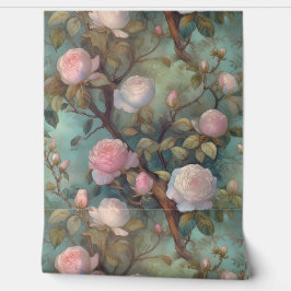 ヴィンテージ茶バラ模様 壁紙